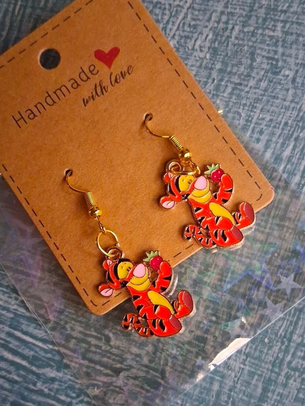 $8 Each Or Bundle 5/$20 Handmade Orange Baby Tigger Holding Strawberry Earrings
